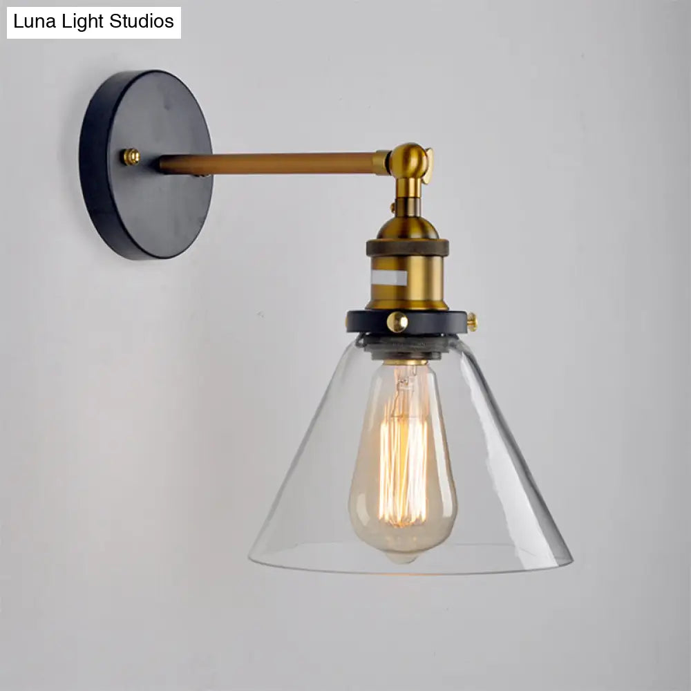 Industrial Clear Glass Wall Light Kit With Adjustable Joint - Black-Brass Finish / B