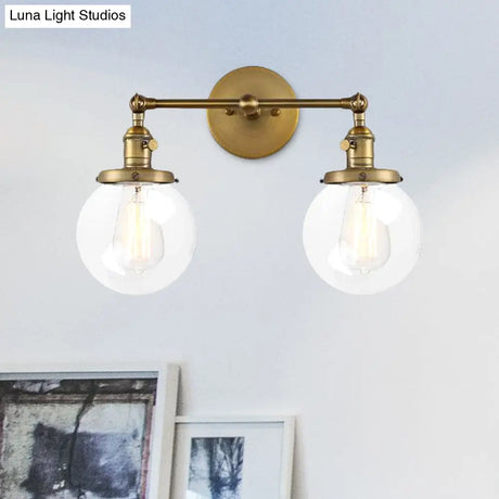 Industrial Clear Glass Wall Sconce With 2 Lights For Living Or Study Room