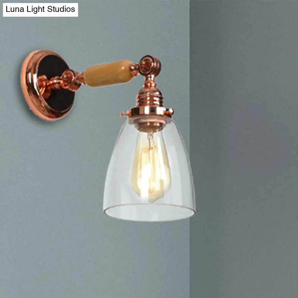Industrial Clear Glass Wall Sconce With Tapered Shade For Living Room Lighting