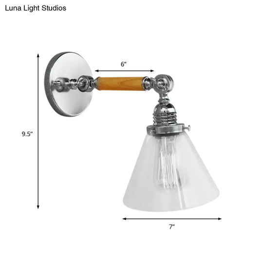 Industrial Cone Glass Wall Lamp - Single Bulb Sconce Light For Dining Room 8/4/14