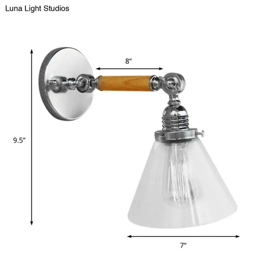 Industrial Cone Glass Wall Lamp - Single Bulb Sconce Light For Dining Room 8/4/14