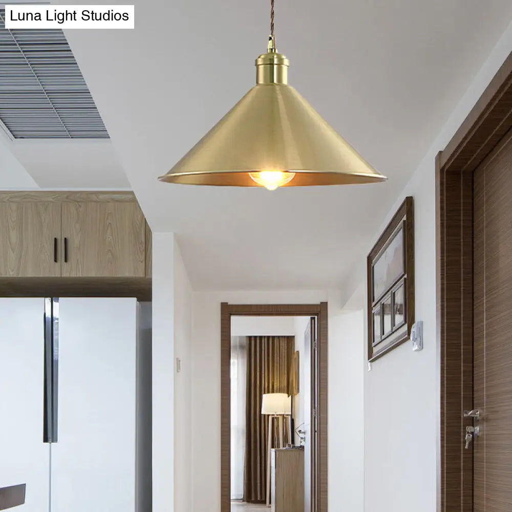 Industrial Metal Hanging Light Fixture With Adjustable Cord - Brass Cone Pendant Lighting 7/9.5 W 1