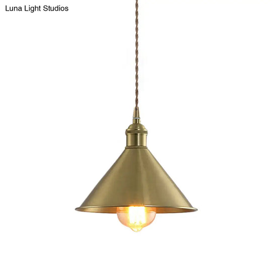Industrial Metal Hanging Light Fixture With Adjustable Cord - Brass Cone Pendant Lighting 7/9.5 W 1