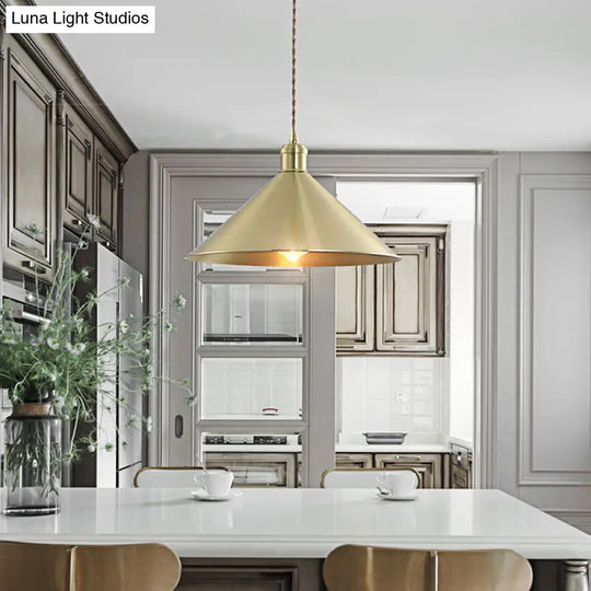 Industrial Metal Hanging Light Fixture With Adjustable Cord - Brass Cone Pendant Lighting 7/9.5 W 1