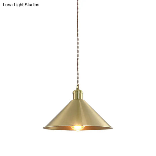 Industrial Metal Hanging Light Fixture With Adjustable Cord - Brass Cone Pendant Lighting 7/9.5 W 1