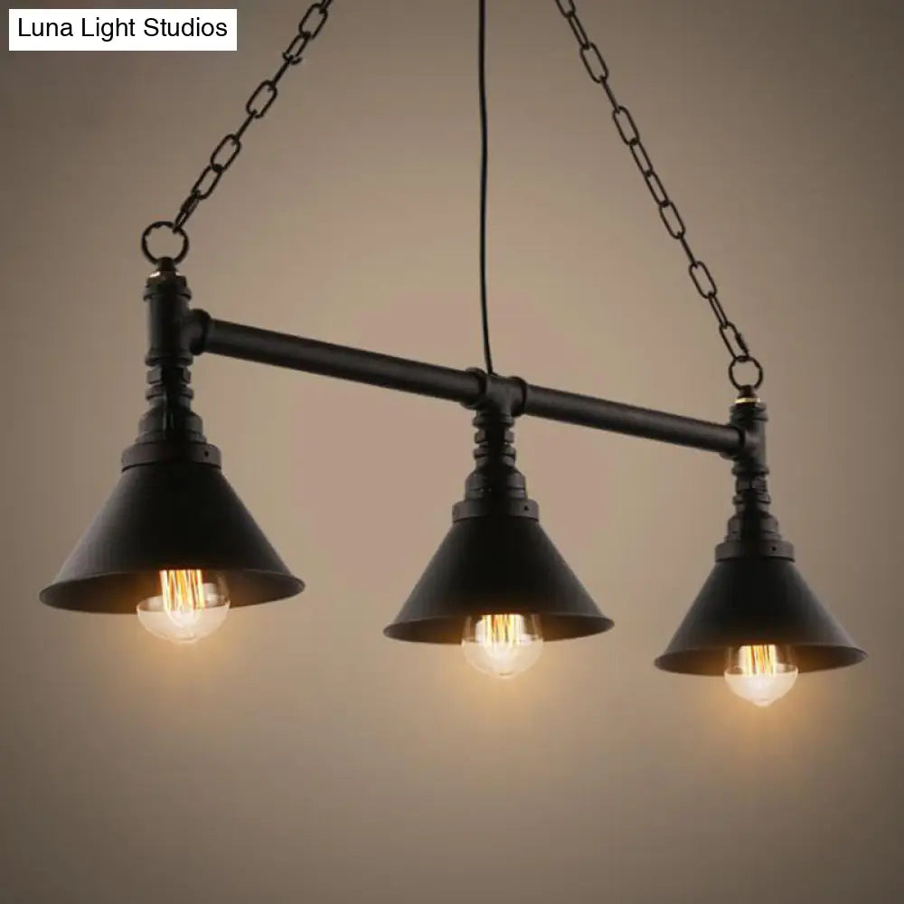 Industrial Cone Pendant Light - 3-Light Black Wrought Iron Hanging Lamp For Dining Room