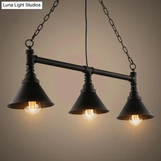 Industrial Cone Pendant Light - 3-Light Black Wrought Iron Hanging Lamp For Dining Room