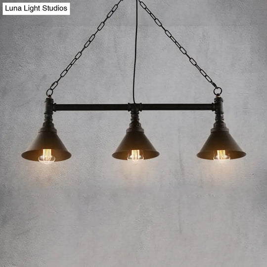 Industrial Cone Pendant Light - 3-Light Black Wrought Iron Hanging Lamp For Dining Room