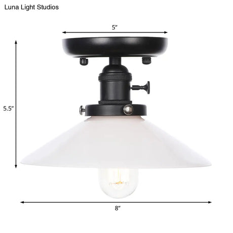 Industrial Cone/Saucer Ceiling Light Fixture - Clear/White Semi Flush For Dining Room