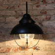 Industrial Cone Seeded Glass Wall Light In Black - Outdoor Sconce Lighting Fixture With Cage