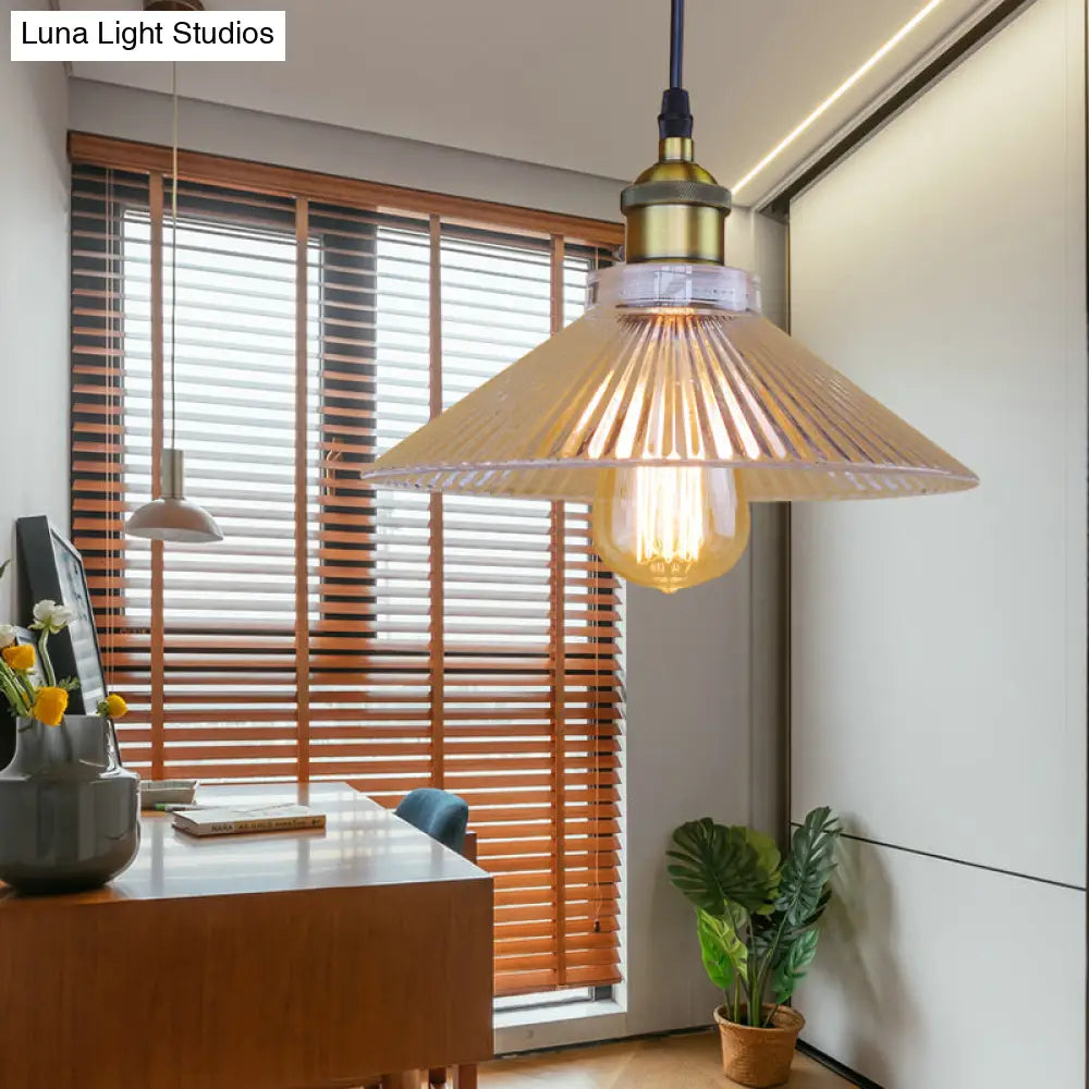 Industrial Cone-Shaded Single Light Pendant - Black/Clear Clear