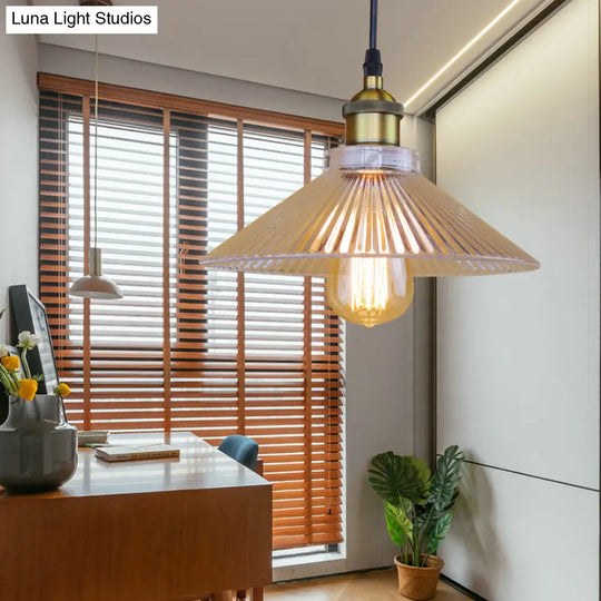 Industrial Cone-Shaded Single Light Pendant - Black/Clear Clear