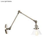 Industrial Cone Wall Light With Clear/Amber Glass And Arm - Black/Bronze/Brass (8+8/8+8+8)