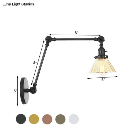 Industrial Cone Wall Light With Clear/Amber Glass And Arm - Black/Bronze/Brass (8+8/8+8+8)