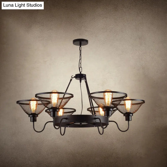 Industrial Black Conical Mesh Chandelier: Stylish Suspended Lighting For Restaurants 6 / Up