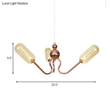 Industrial Copper 3-Light Chandelier With Clear/Amber Glass Globes Dining Room Pendant Fixture