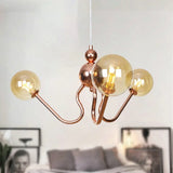 Industrial Copper 3-Light Chandelier With Clear/Amber Glass Globes Dining Room Pendant Fixture
