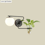 Industrial Cream/Smoke Gray Glass Bedroom Sconce Lighting: Global 1 Head Wall Light With Black/Gold
