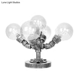 Industrial Desk Lamp With Clear/Amber Glass Globe Shade - Antique Silver Finish 4/5-Light Study Room