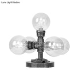 Industrial Desk Lamp With Clear/Amber Glass Globe Shade - Antique Silver Finish 4/5-Light Study Room