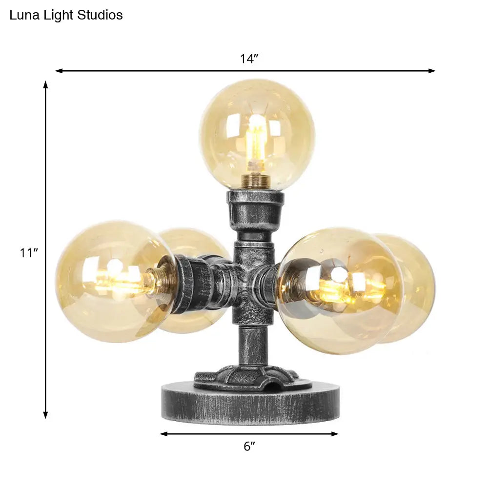 Industrial Desk Lamp With Clear/Amber Glass Globe Shade - Antique Silver Finish 4/5-Light Study Room