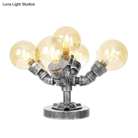 Industrial Desk Lamp With Clear/Amber Glass Globe Shade - Antique Silver Finish 4/5-Light Study Room