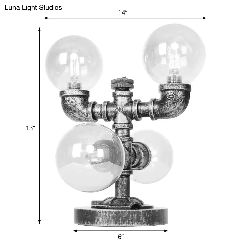 Industrial Desk Lamp With Clear/Amber Glass Globe Shade - Antique Silver Finish 4/5-Light Study Room