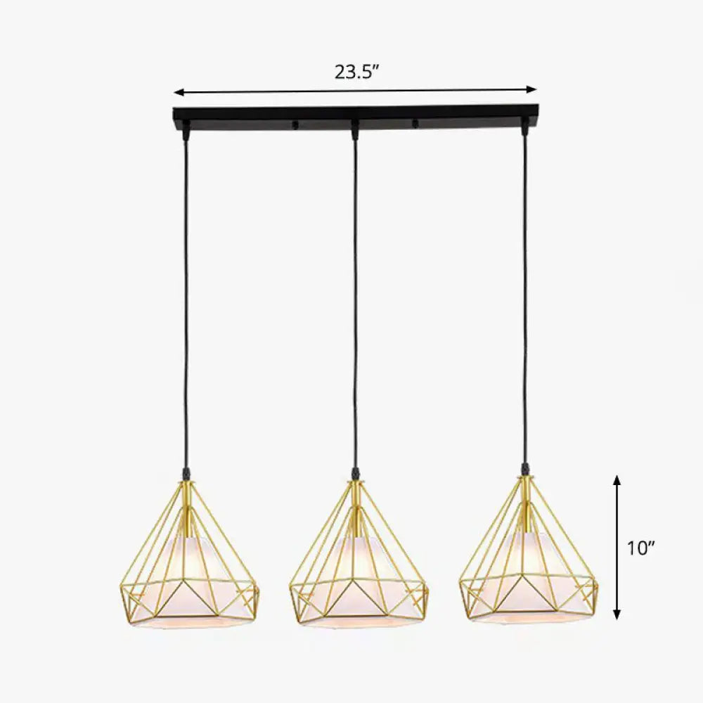 Industrial Diamond Cage Pendant Light With 3 Iron Heads - Stylish Lighting For Dining Room Gold /