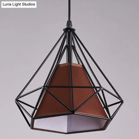 Industrial Diamond Wire Cage Pendant Light With Multi-Colored Shade - 5 Lights