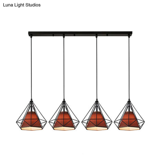 Industrial Wire Cage Pendant Light With Diamond Shade - 5 Lights Brown/Multi Colored Metal And
