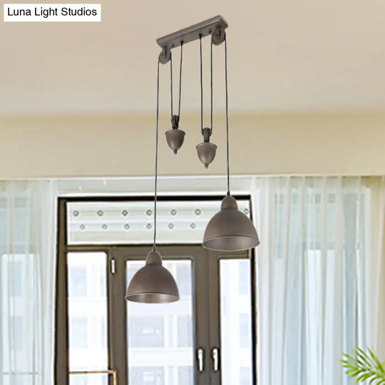 Antique Bronze Industrial Dome Metal Pendant Ceiling Light With 2-Light Design