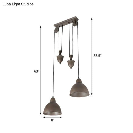 Antique Bronze Industrial Dome Metal Pendant Ceiling Light With 2-Light Design
