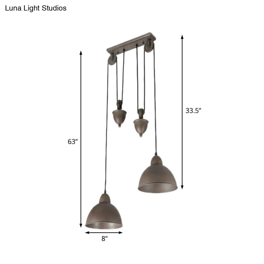 Industrial Dome Pendant Ceiling Light In Antique Bronze With 2 Lights