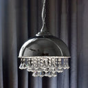 Industrial Dome Pendant Light With Crystal Bead Black/Chrome Metal Hanging Fixture Chrome