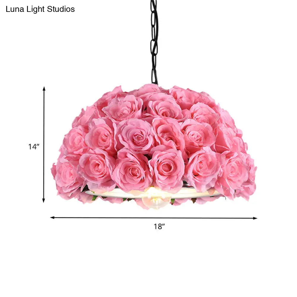 Pink Metal Led Pendant Light For Restaurant With Down Lighting And Industrial Dome Design