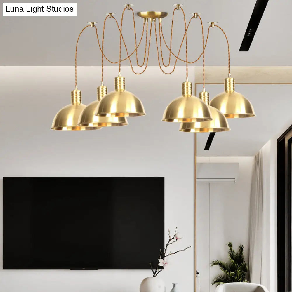 Industrial Domed Metallic Swag Pendant Light Fixture - Gold 2/3/4-Lights For Clothes Shops