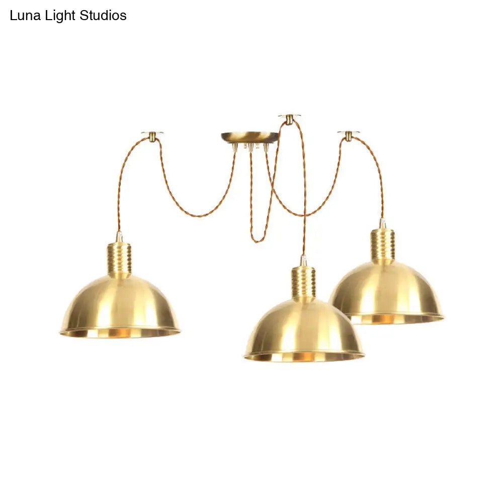 Gold Swag Pendant Lamp With Domed Metallic Design - Industrial Multi-Light Fixture For Clothes Shop