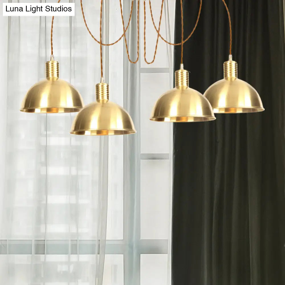 Industrial Domed Metallic Swag Pendant Light Fixture - Gold 2/3/4-Lights For Clothes Shops