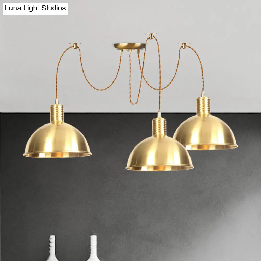 Gold Swag Pendant Lamp With Domed Metallic Design - Industrial Multi-Light Fixture For Clothes Shop