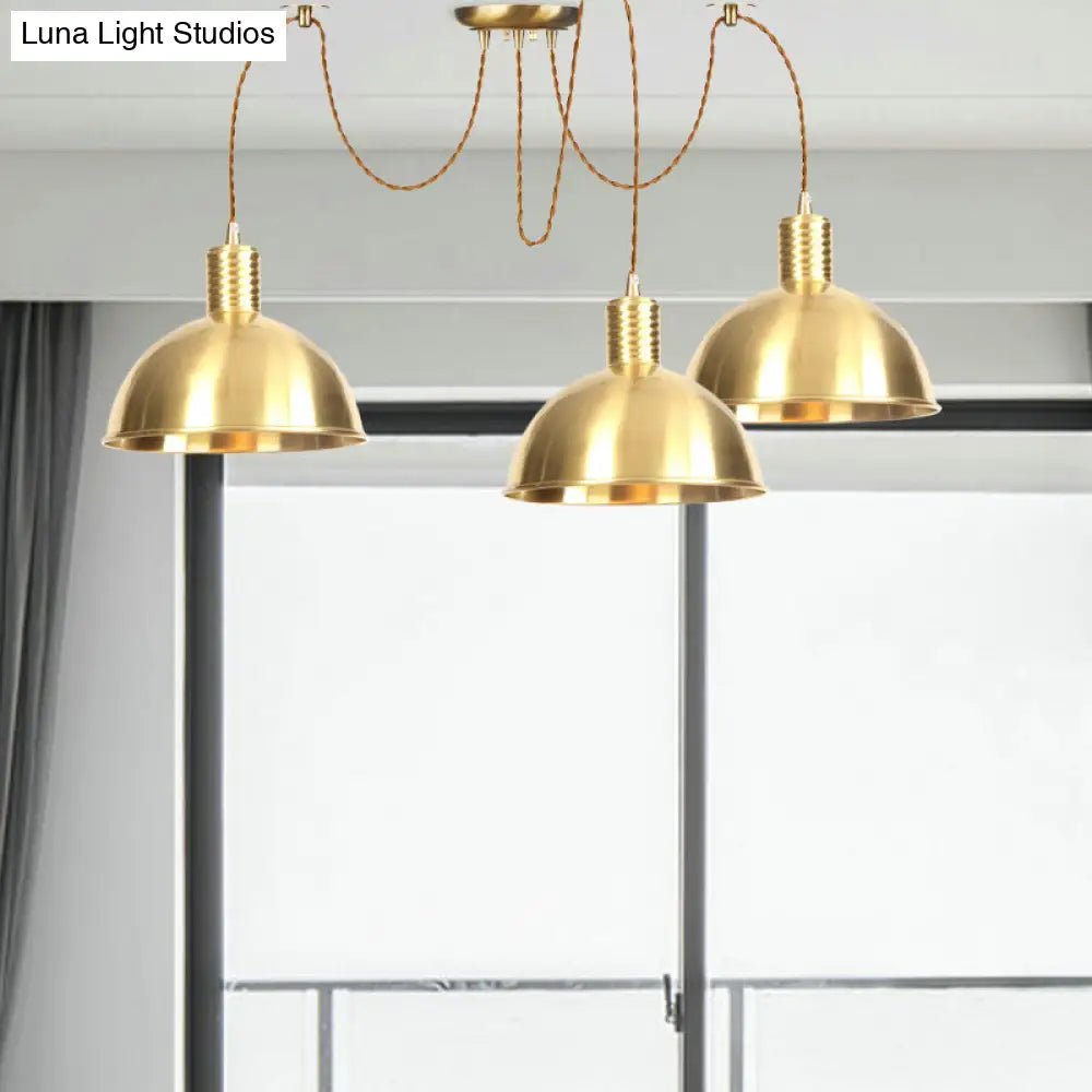 Industrial Domed Metallic Swag Pendant Light Fixture - Gold 2/3/4-Lights For Clothes Shops