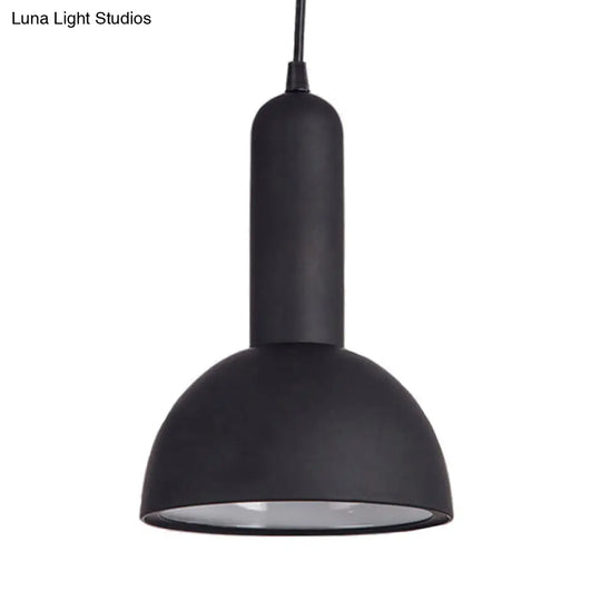 Industrial Style Domed Pendant Lamp In Black - Metallic Suspension Light For Living Room