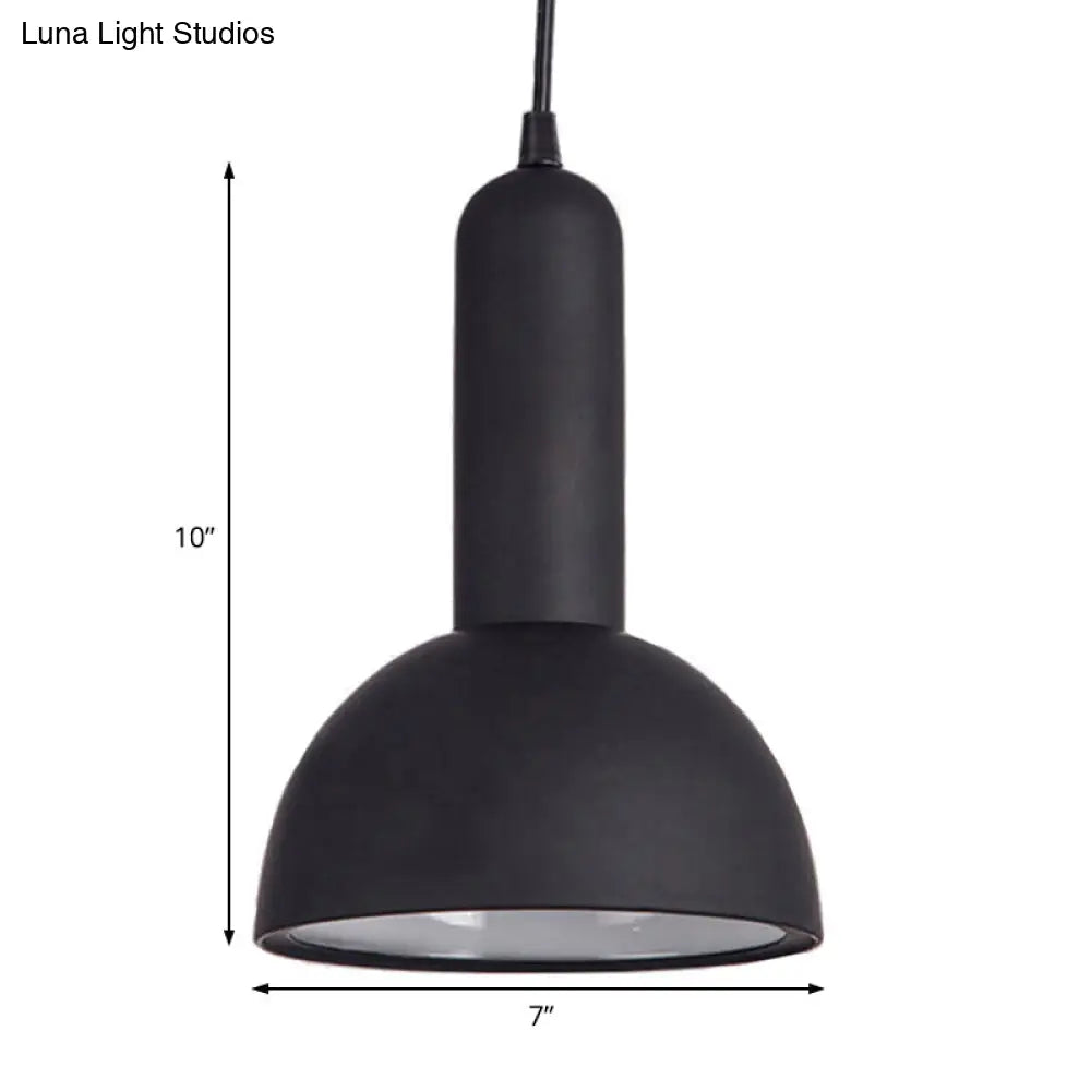 Industrial Style Domed Pendant Lamp In Black - Metallic Suspension Light For Living Room