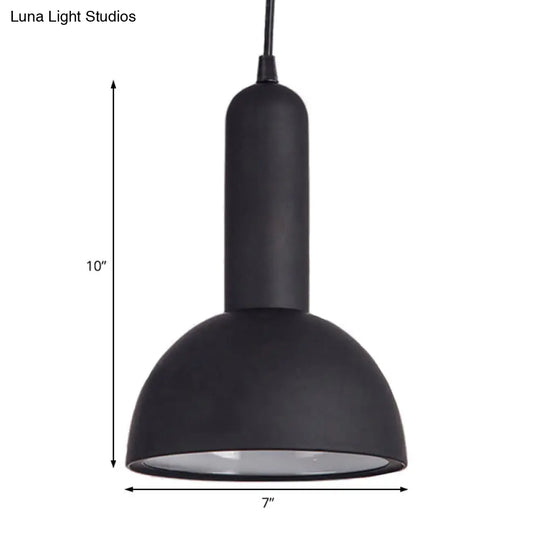 Industrial Style Domed Pendant Lamp In Black - Metallic Suspension Light For Living Room