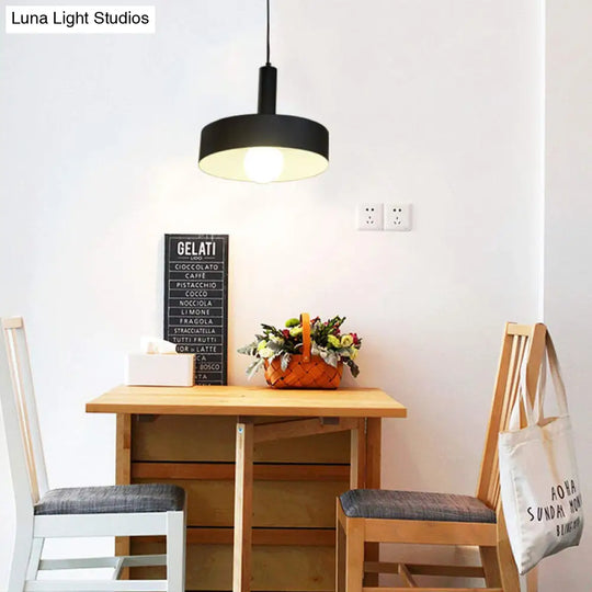 Industrial Drum Shade Metal Pendant Ceiling Light - 1 Black Living Room