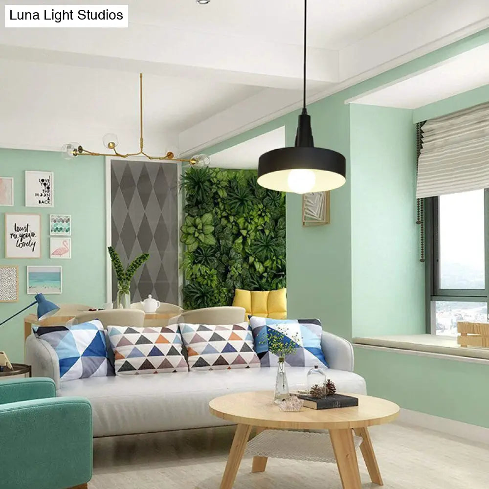 Industrial Drum Shade Metal Pendant Ceiling Light - 1 Black Living Room