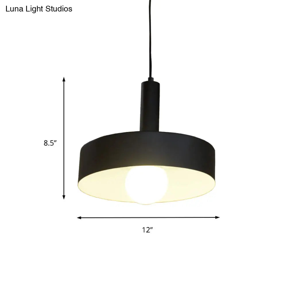 Industrial Drum Shade Pendant Light - Black Metal Hanging Ceiling Fixture For Living Room