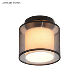Industrial Dual-Layer Black Fabric Ceiling Light Fixture - Flush Mount Cylinder Design