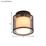 Industrial Dual-Layer Black Fabric Ceiling Light Fixture - Flush Mount Cylinder Design