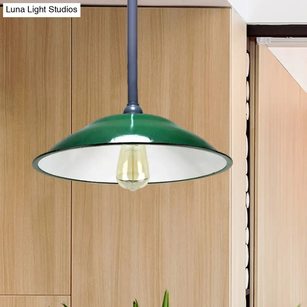 Industrial Enamel Farmhouse Pendant Light - Green Saucer Shade 1 11’/12’ Diameter