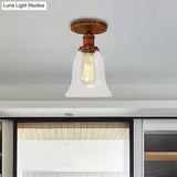 Industrial Flared Glass Semi Flush Mount Light With Clear Bulb In Black/Bronze/Copper